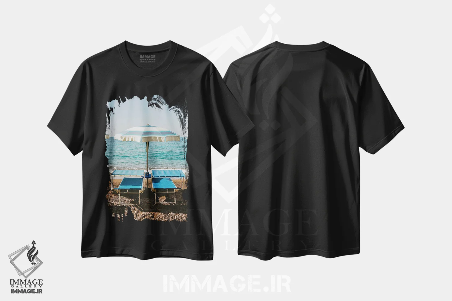 تیشرت مشکی طرح دار ساحل پوزیتانو شماره چهار روی فیلم اثر بثانی یانگ | immage.ir