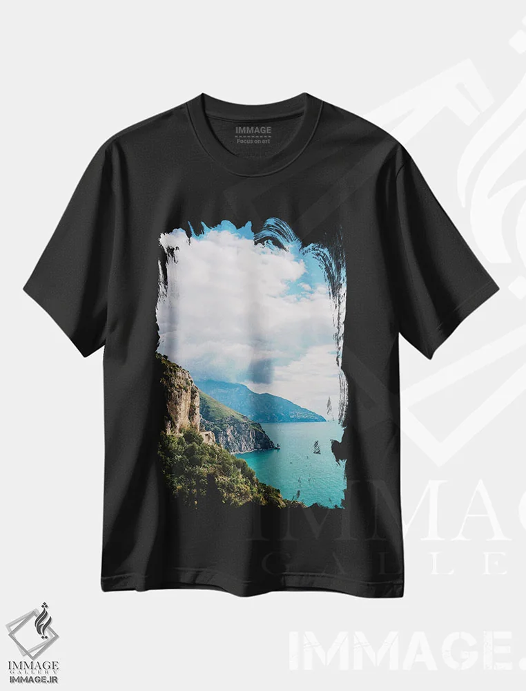 تیشرت مشکی طرح دار جاده ساحلی آمالفی شماره شانزده، مدیوم اثر بثانی یانگ | immage.ir