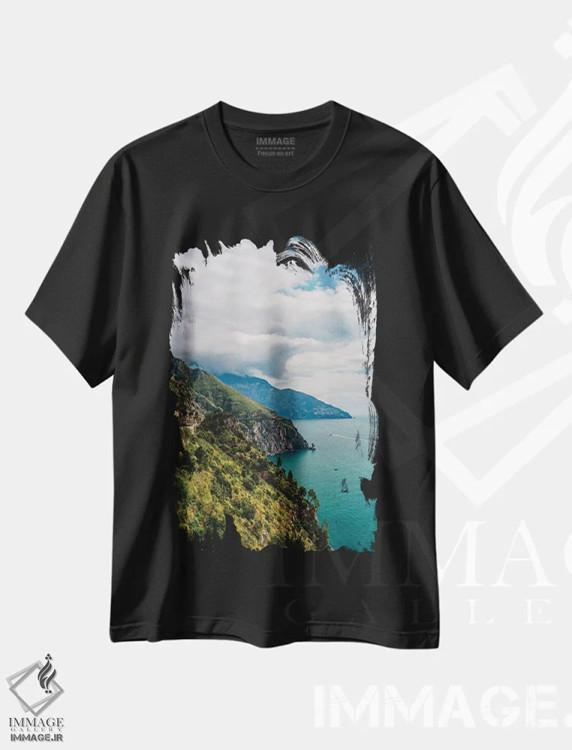 تیشرت مشکی طرح دار جاده ساحلی آمالفی شماره هجده، مدیوم اثر بثانی یانگ | فروشگاه ایماژ