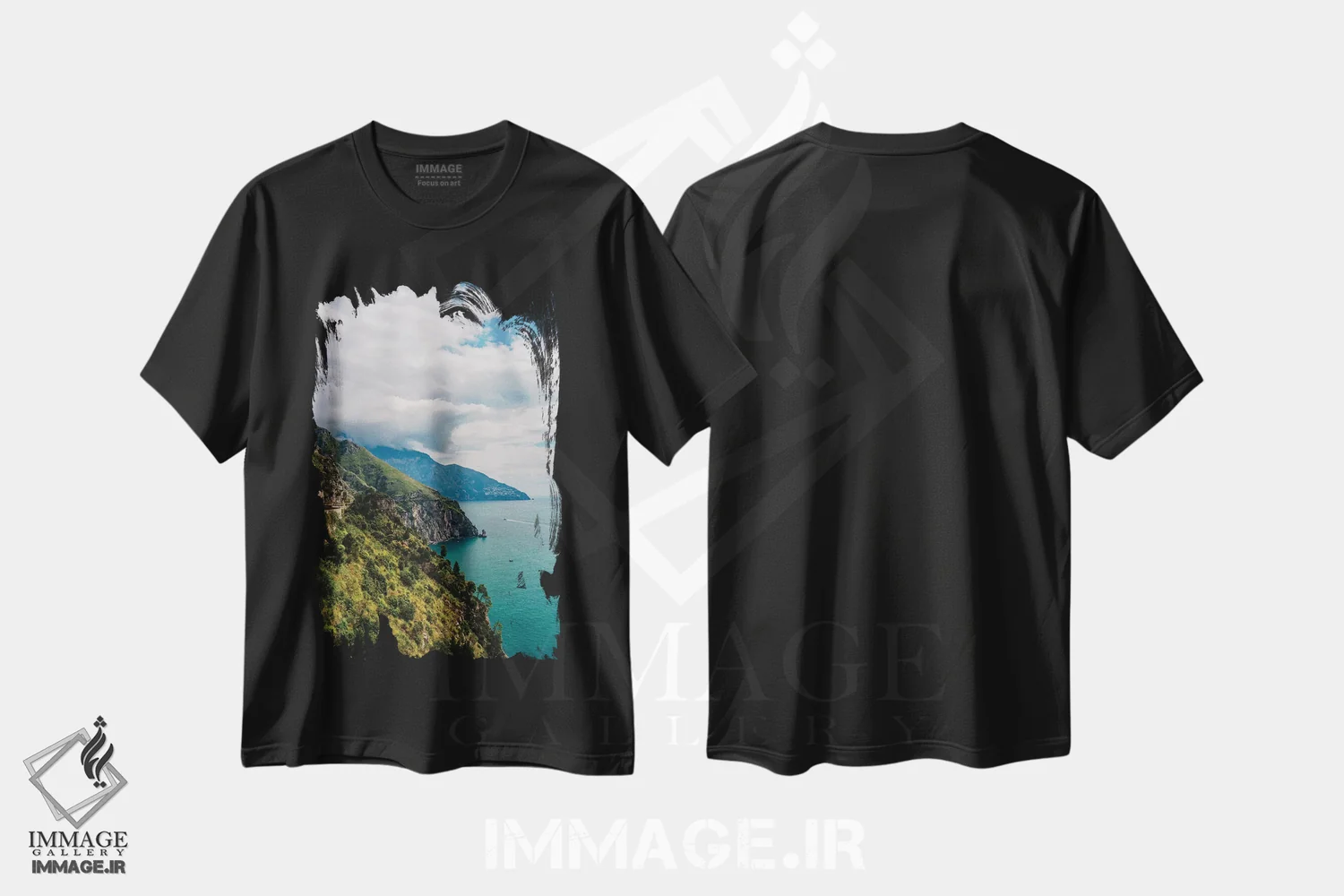 تیشرت مشکی طرح دار جاده ساحلی آمالفی شماره هجده، مدیوم اثر بثانی یانگ | فروشگاه ایماژ