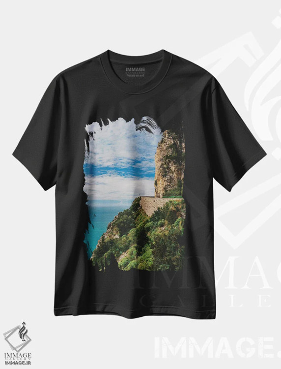 تیشرت مشکی طرح دار جاده ساحلی آمالفی شماره بیست و پنج، مدیوم اثر بثانی یانگ | فروشگاه ایماژ
