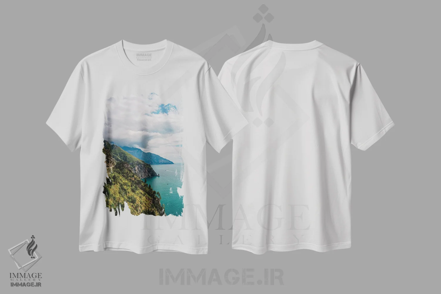 تیشرت سفید طرح دار جاده ساحلی آمالفی شماره هجده، مدیوم اثر بثانی یانگ | immage.ir