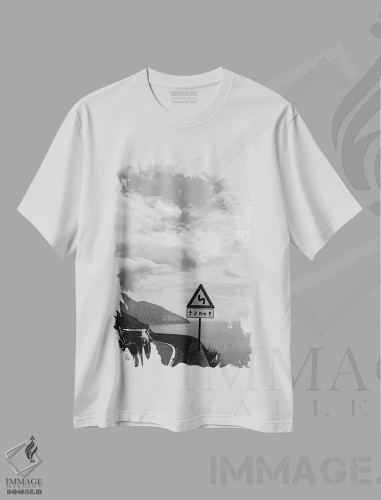 تیشرت سفید طرح دار جاده ساحلی آمالفی شماره بیست و دو، عکاسی سیاه و سفید اثر بثانی یانگ | فروشگاه ایماژ