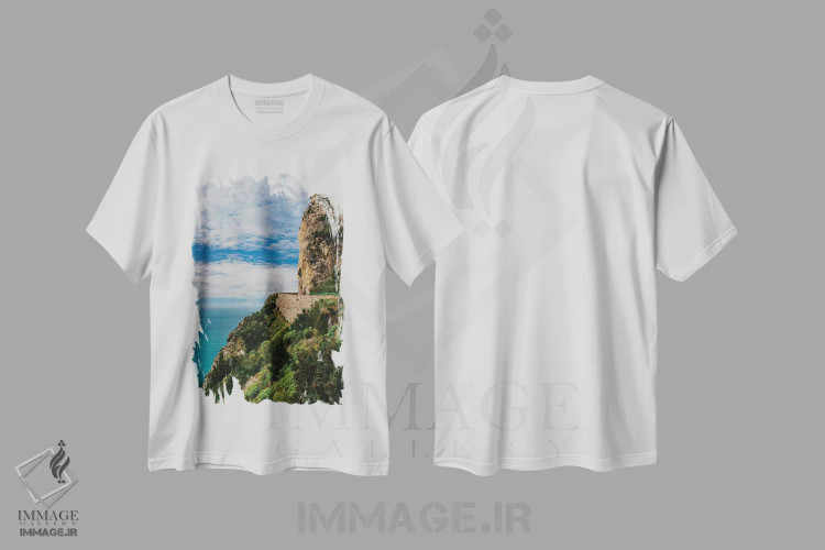 تیشرت سفید طرح دار جاده ساحلی آمالفی شماره بیست و پنج، مدیوم اثر بثانی یانگ | immage.ir