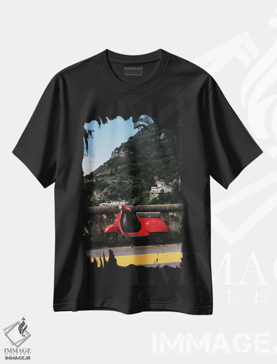 تیشرت مشکی طرح دار جاده ساحلی آمالفی شماره یک، مدیوم اثر بثانی یانگ | immage.ir