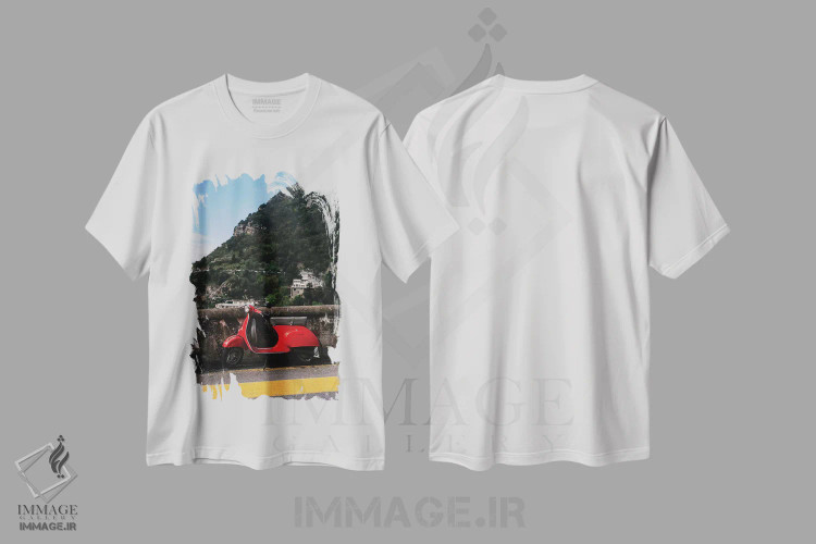 تیشرت سفید طرح دار جاده ساحلی آمالفی شماره یک، مدیوم اثر بثانی یانگ | فروشگاه ایماژ