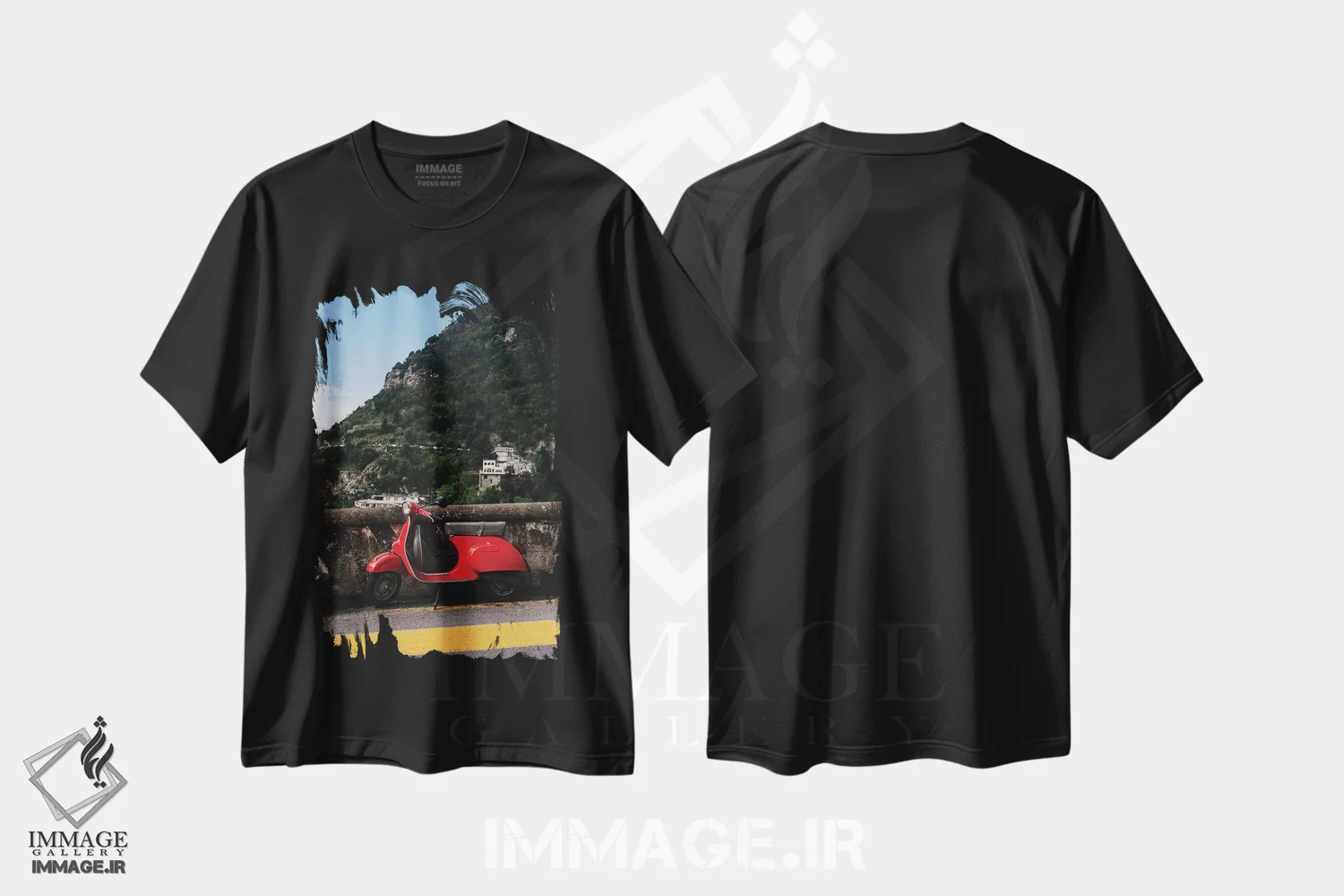 تیشرت مشکی طرح دار جاده ساحلی آمالفی شماره یک، مدیوم اثر بثانی یانگ | immage.ir