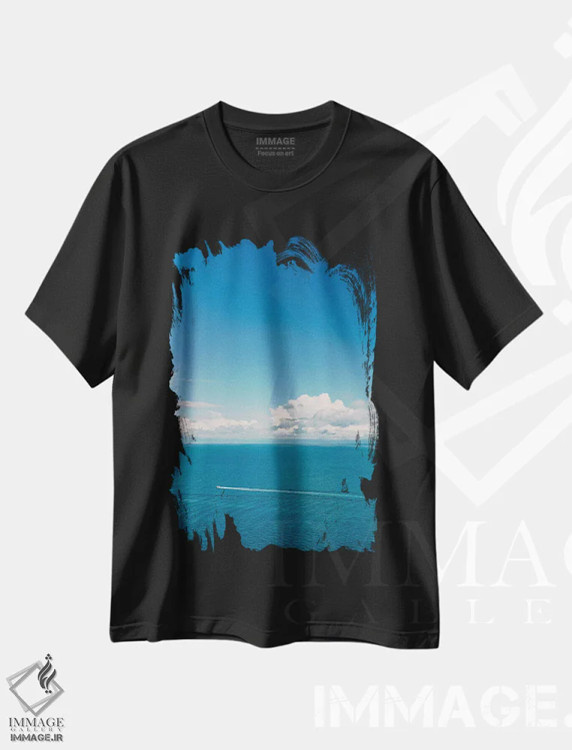 تیشرت مشکی طرح دار منظرهٔ اقیانوس ساحل آمالفی شماره سه، مدیوم اثر بثانی یانگ | immage.ir