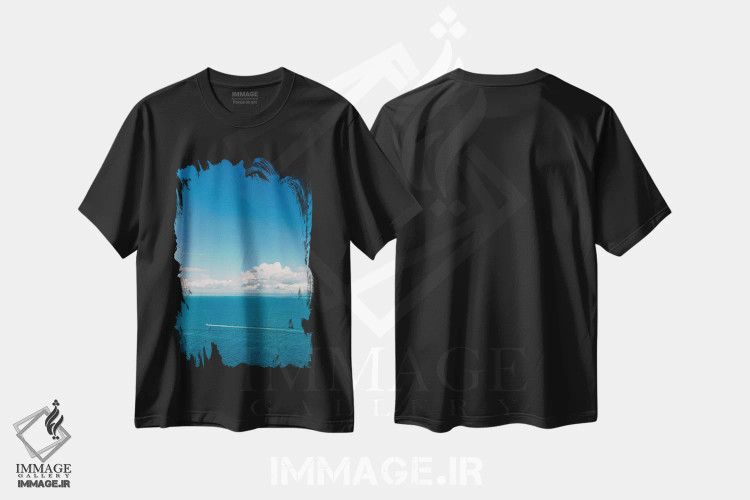 تیشرت مشکی طرح دار منظرهٔ اقیانوس ساحل آمالفی شماره سه، مدیوم اثر بثانی یانگ | immage.ir