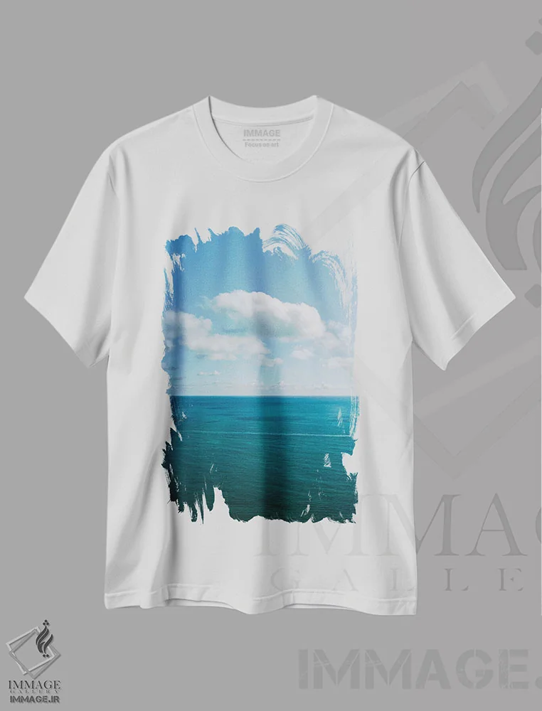 تیشرت سفید طرح دار منظرهٔ اقیانوس ساحل آمالفی شماره شش، مدیوم اثر بثانی یانگ | فروشگاه ایماژ