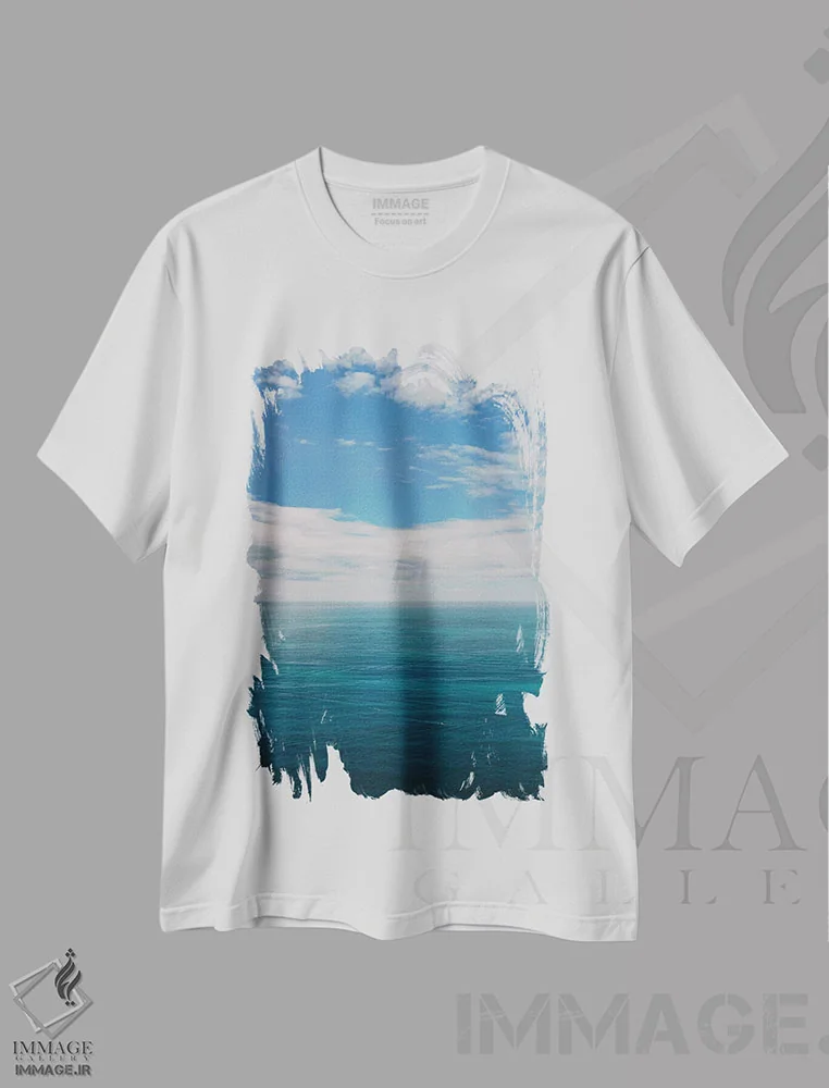 تیشرت سفید طرح دار منظرهٔ اقیانوس ساحل آمالفی شماره یک، مدیوم اثر بثانی یانگ | immage.ir