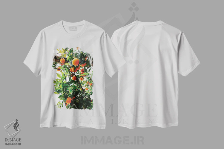 تیشرت سفید طرح دار پرتقال های ساحل آمالفی شماره دو، مدیوم اثر بثانی یانگ | فروشگاه ایماژ