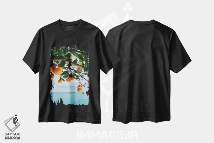 تیشرت مشکی طرح دار پرتقال های ساحل آمالفی شماره چهار، مدیوم اثر بثانی یانگ | فروشگاه ایماژ