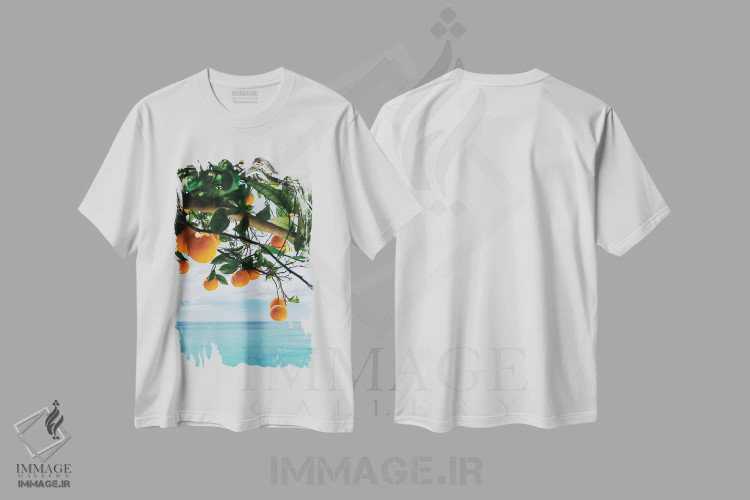 تیشرت سفید طرح دار پرتقال های ساحل آمالفی شماره چهار، مدیوم اثر بثانی یانگ | immage.ir