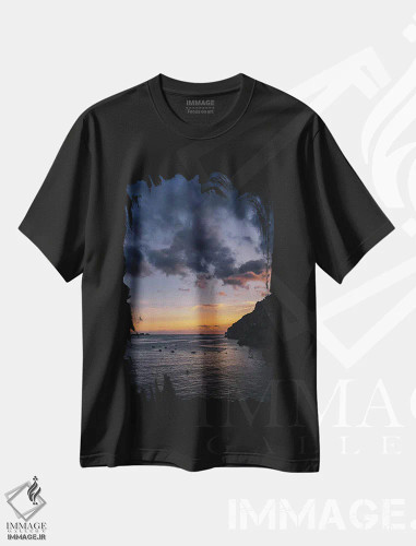 تیشرت مشکی طرح دار غروب ساحل آمالفی شماره سه، مدیوم اثر بثانی یانگ | فروشگاه ایماژ