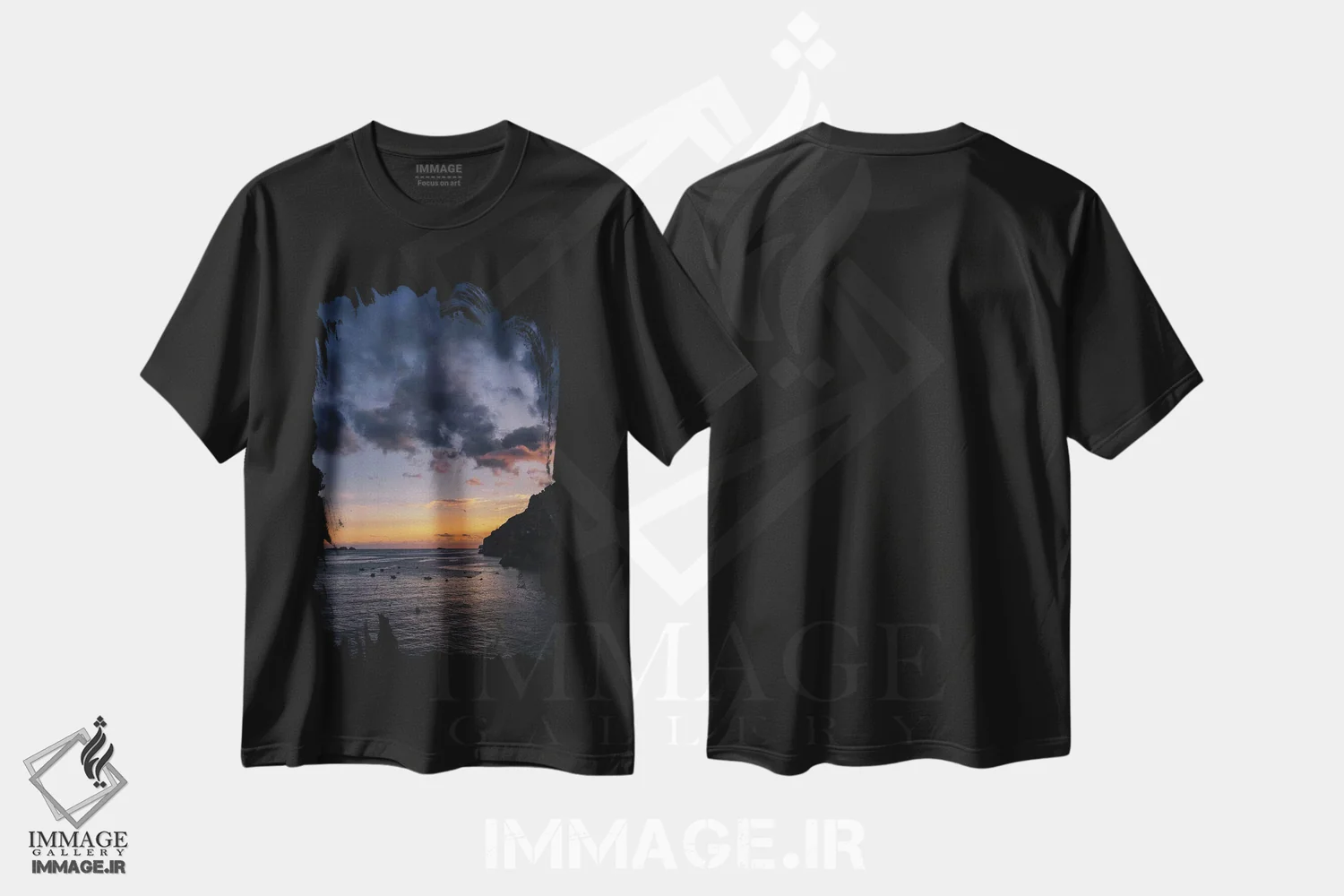 تیشرت مشکی طرح دار غروب ساحل آمالفی شماره سه، مدیوم اثر بثانی یانگ | فروشگاه ایماژ