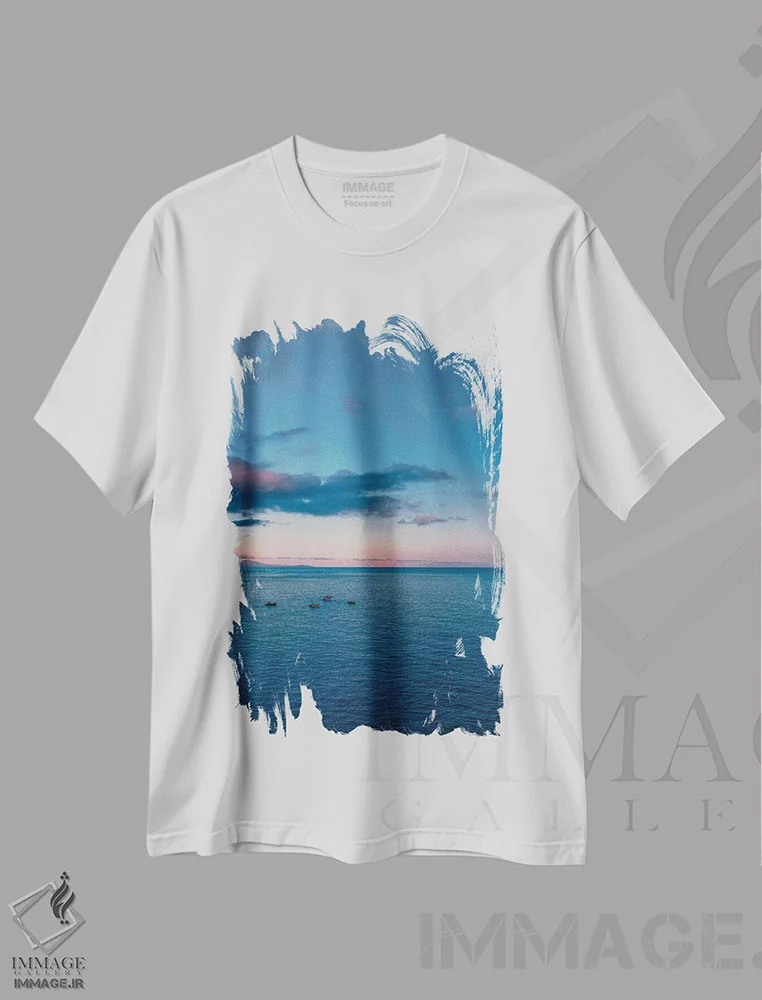 تیشرت سفید طرح دار غروب ساحل آمالفی شماره چهار، مدیوم اثر بثانی یانگ | فروشگاه ایماژ