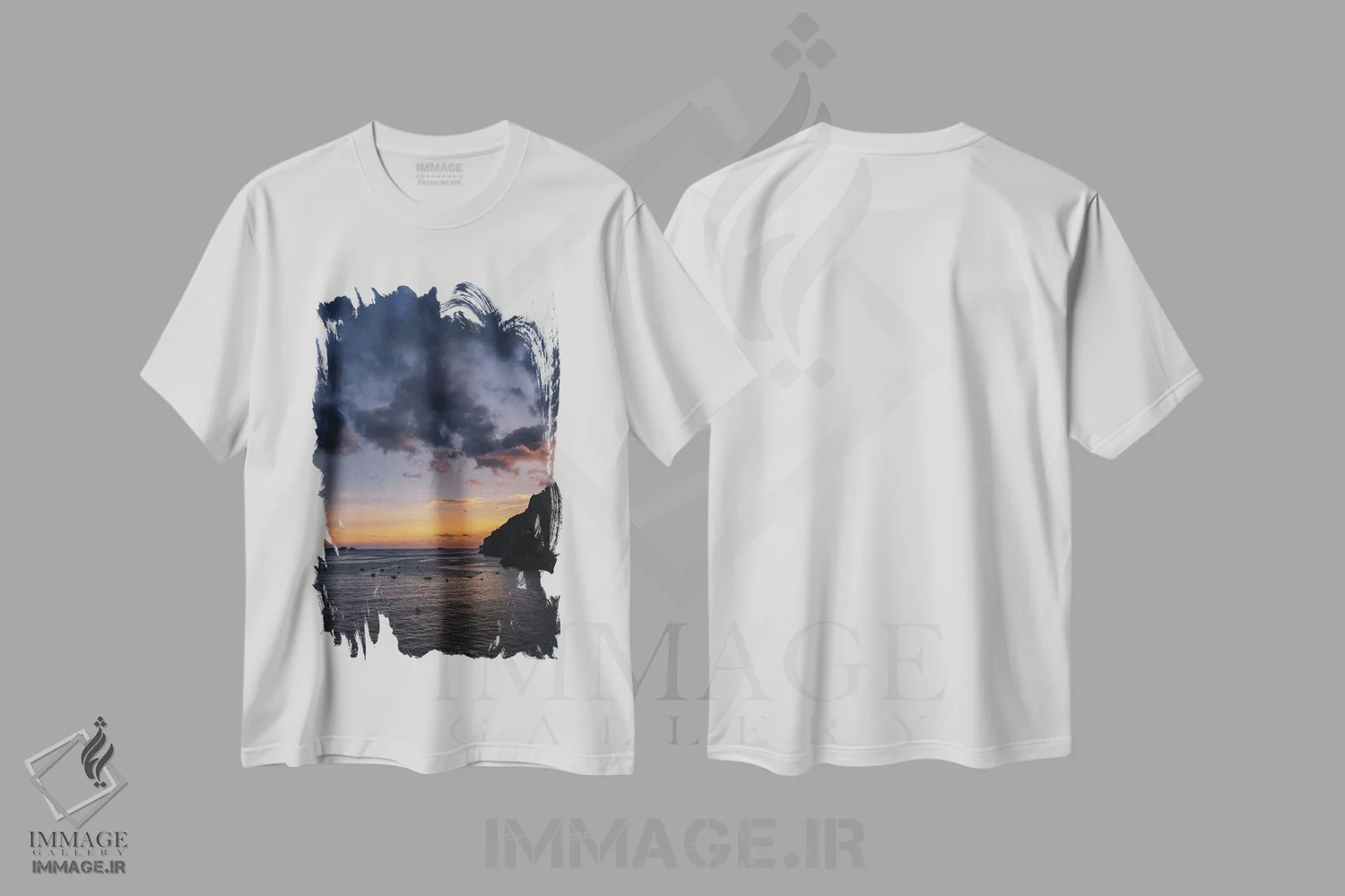تیشرت سفید طرح دار غروب ساحل آمالفی شماره سه، مدیوم اثر بثانی یانگ | immage.ir