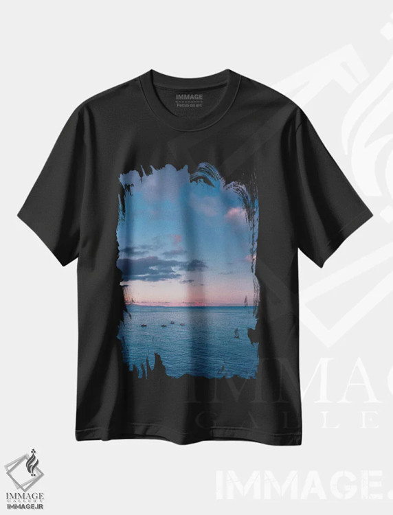تیشرت مشکی طرح دار غروب ساحل آمالفی شماره شش، مدیوم اثر بثانی یانگ | immage.ir