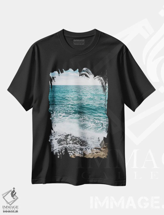 تیشرت مشکی طرح دار آب ساحل آمالفی شماره شش، مدیوم اثر بثانی یانگ | فروشگاه ایماژ