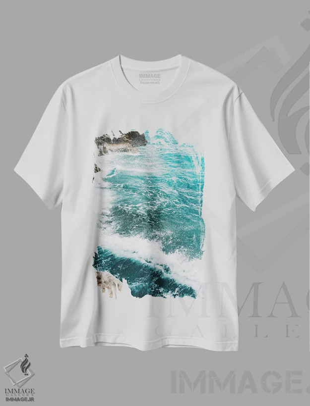تیشرت سفید طرح دار آب ساحل آمالفی شماره چهارده، مدیوم اثر بثانی یانگ | فروشگاه ایماژ