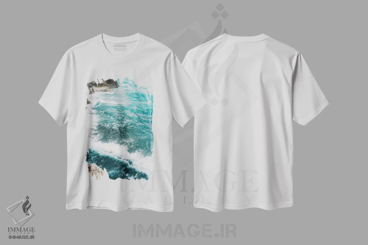 تیشرت سفید طرح دار آب ساحل آمالفی شماره چهارده، مدیوم اثر بثانی یانگ | فروشگاه ایماژ