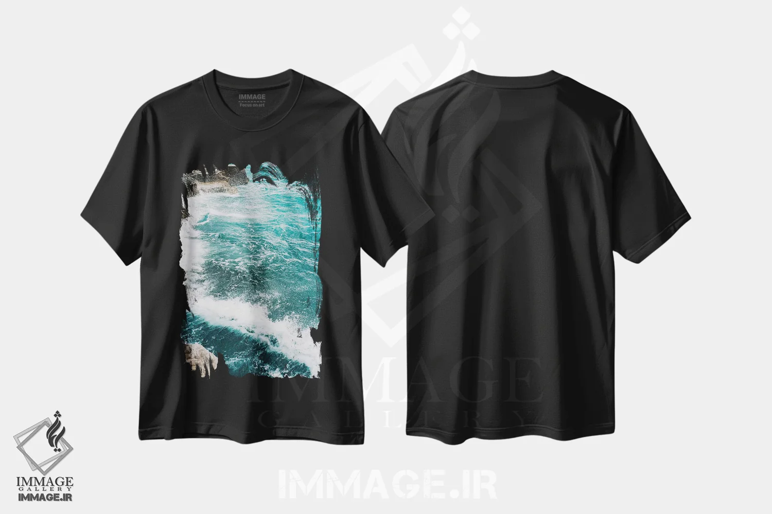 تیشرت مشکی طرح دار آب ساحل آمالفی شماره چهارده، مدیوم اثر بثانی یانگ | immage.ir