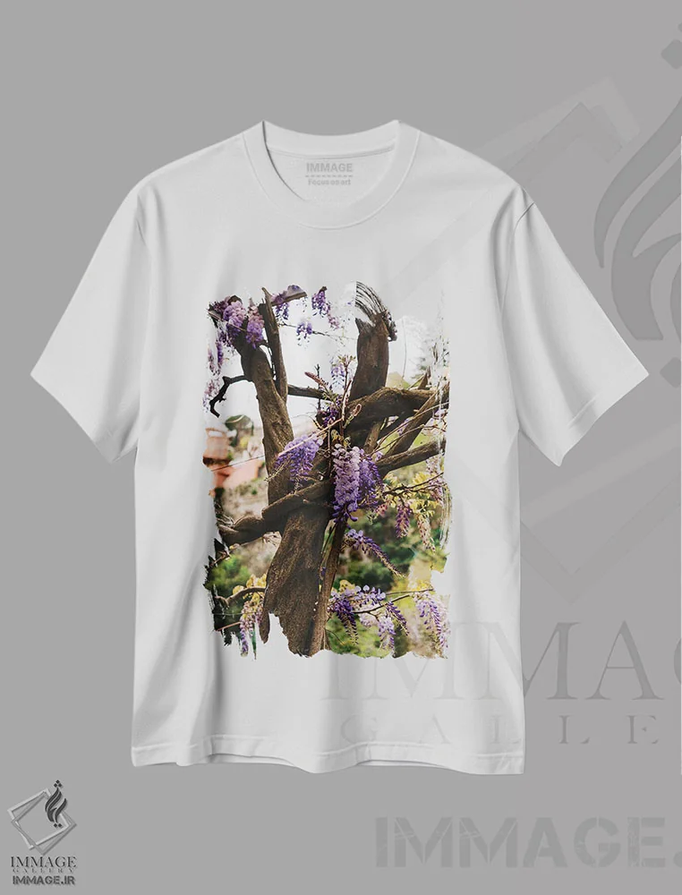 تیشرت سفید طرح دار شکوفه های پوزیتانو شماره شش، مدیوم اثر بثانی یانگ | فروشگاه ایماژ