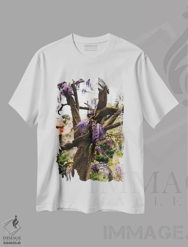 تیشرت سفید طرح دار شکوفه های پوزیتانو شماره شش، مدیوم اثر بثانی یانگ | فروشگاه ایماژ