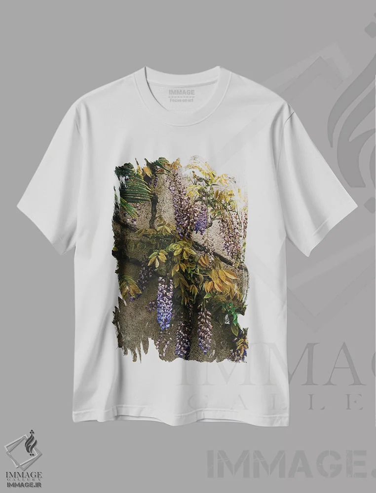 تیشرت سفید طرح دار شکوفه های پوزیتانو شماره هشت، مدیوم اثر بثانی یانگ | فروشگاه ایماژ