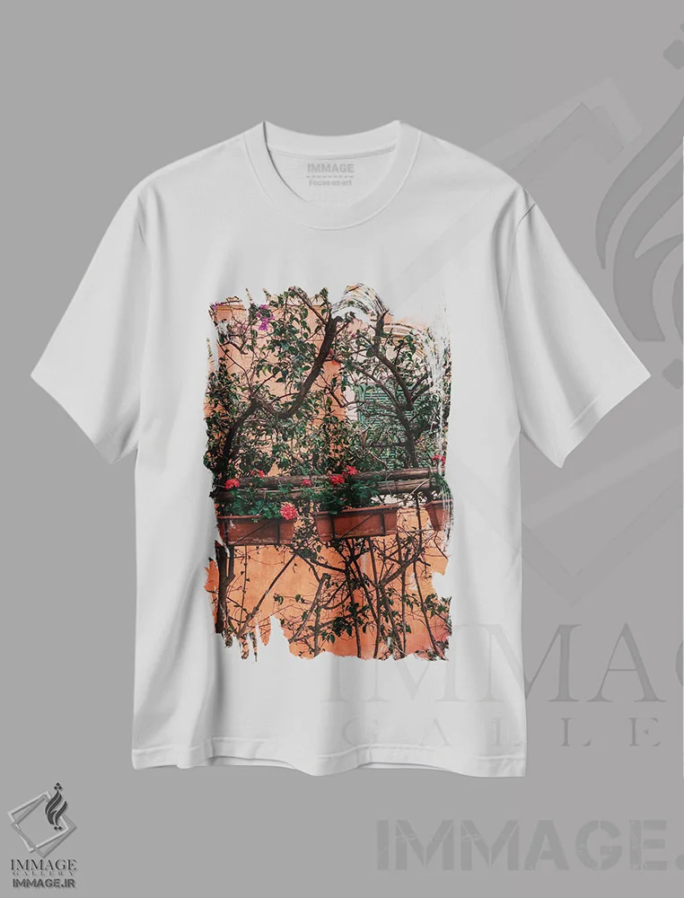تیشرت سفید طرح دار شکوفه های پوزیتانو شماره یازده، مدیوم اثر بثانی یانگ | فروشگاه ایماژ