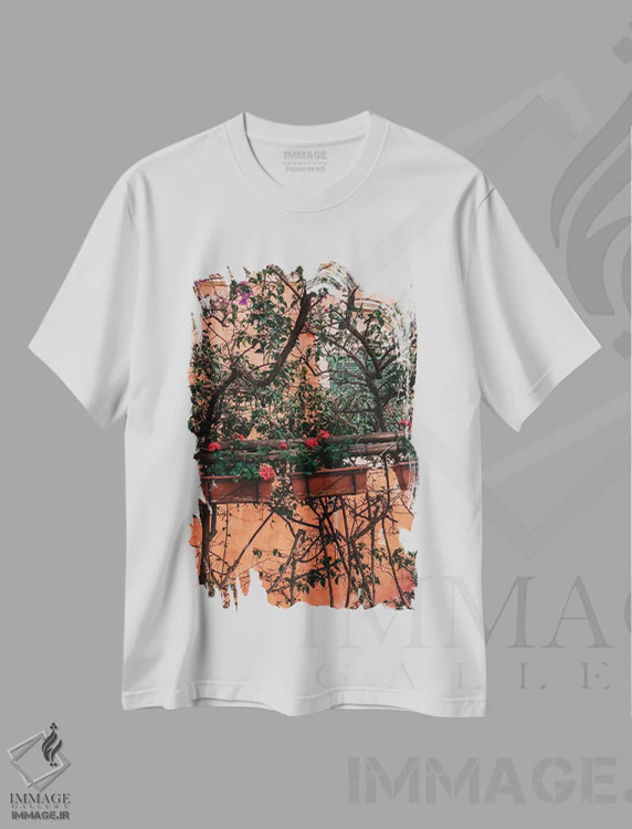 تیشرت سفید طرح دار شکوفه های پوزیتانو شماره یازده، مدیوم اثر بثانی یانگ | فروشگاه ایماژ