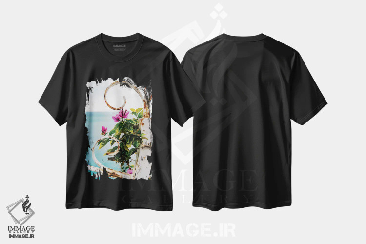 تیشرت مشکی طرح دار شکوفه های پوزیتانو شماره ده، مدیوم اثر بثانی یانگ | فروشگاه ایماژ