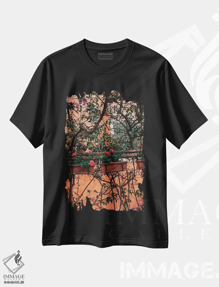 تیشرت مشکی طرح دار شکوفه های پوزیتانو شماره یازده، مدیوم اثر بثانی یانگ | immage.ir