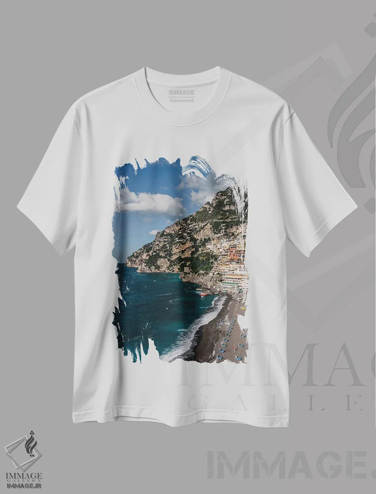 تیشرت سفید طرح دار صبح پوزیتانو سه، مدیوم اثر بثانی یانگ | فروشگاه ایماژ
