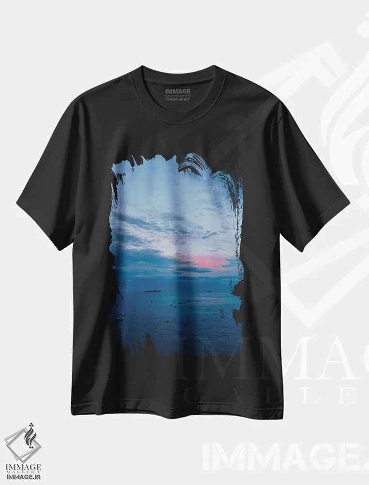 تیشرت مشکی طرح دار طلوع آفتاب پوزیتانو سه، مدیوم اثر بثانی یانگ | immage.ir
