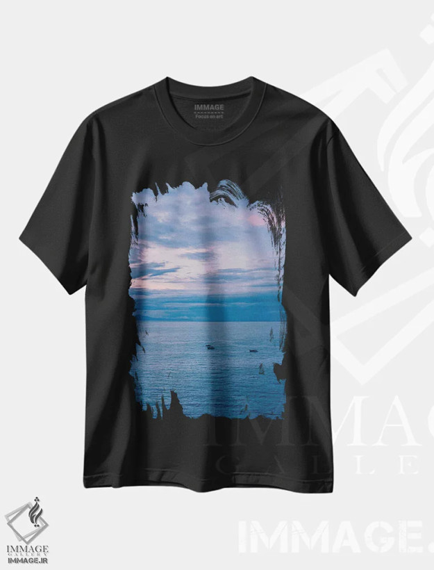 تیشرت مشکی طرح دار طلوع آفتاب پوزیتانو نُه، مدیوم اثر بثانی یانگ | فروشگاه ایماژ