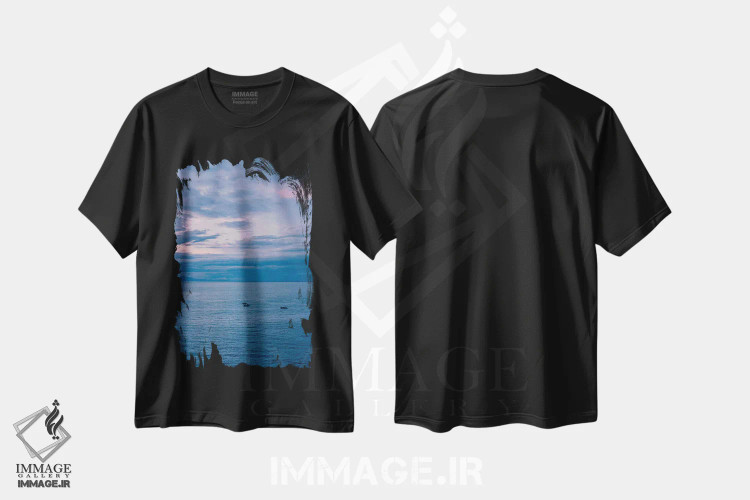 تیشرت مشکی طرح دار طلوع آفتاب پوزیتانو نُه، مدیوم اثر بثانی یانگ | فروشگاه ایماژ