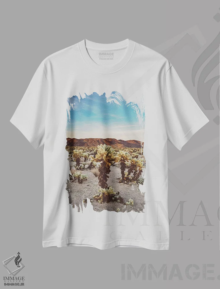 تیشرت سفید طرح دار باغ کاکتوس چولا دو، مدیوم اثر بثانی یانگ | فروشگاه ایماژ