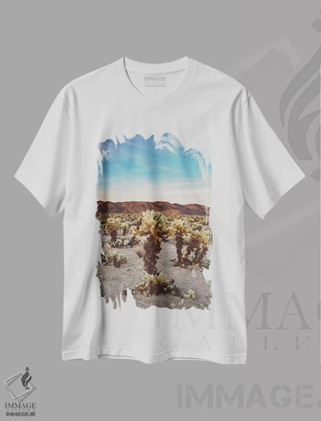 تیشرت سفید طرح دار باغ کاکتوس چولا دو، مدیوم اثر بثانی یانگ | فروشگاه ایماژ