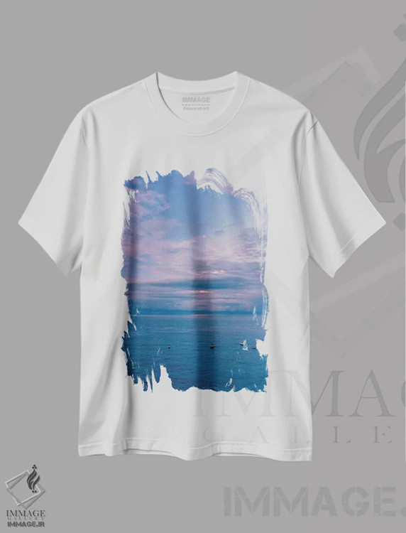 تیشرت سفید طرح دار طلوع آفتاب پوزیتانو ده، مدیوم اثر بثانی یانگ | فروشگاه ایماژ