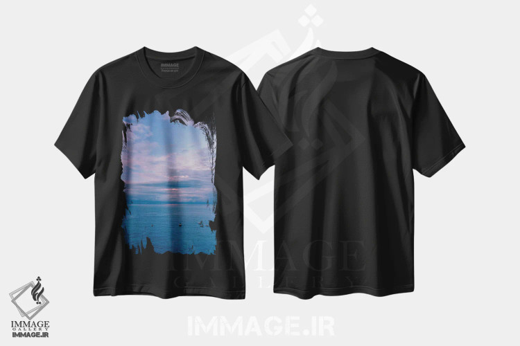 تیشرت مشکی طرح دار طلوع آفتاب پوزیتانو ده، مدیوم اثر بثانی یانگ | immage.ir