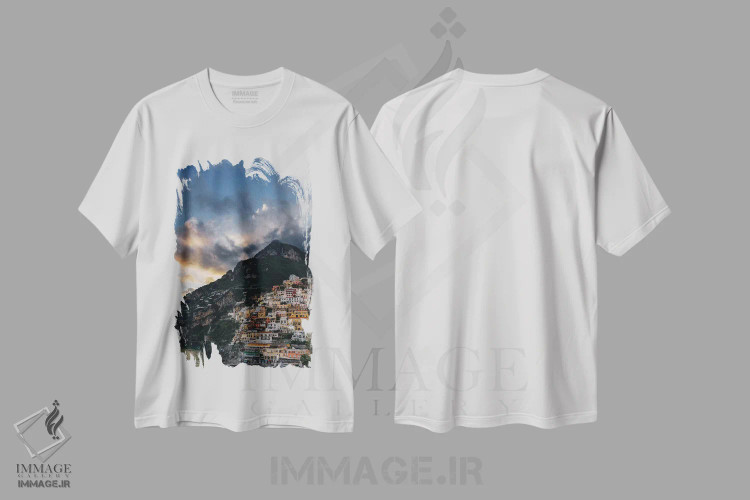 تیشرت سفید طرح دار غروب پوزیتانو پنج، مدیوم اثر بثانی یانگ | فروشگاه ایماژ