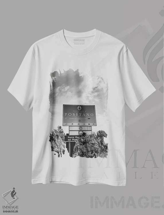 تیشرت سفید طرح دار پوزیتانو پانزده، عکاسی سیاه و سفید اثر بثانی یانگ | immage.ir