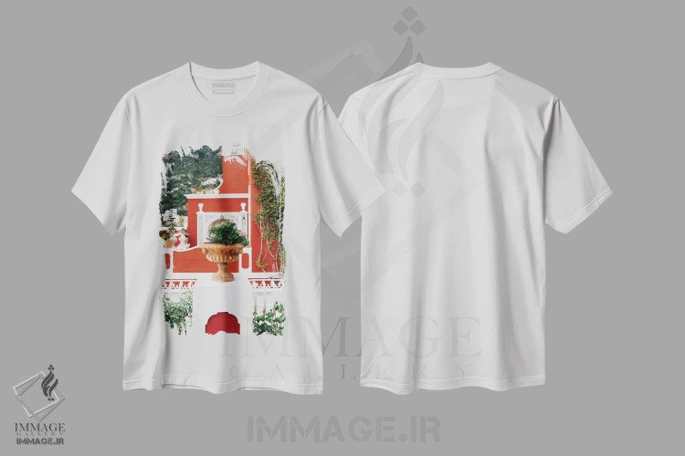 تیشرت سفید طرح دار پوزیتانوی بارانی چهار، مدیوم اثر بثانی یانگ | فروشگاه ایماژ