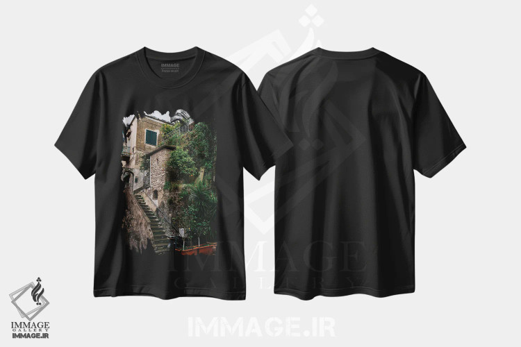 تیشرت مشکی طرح دار پوزیتانوی بارانی سه، مدیوم اثر بثانی یانگ | فروشگاه ایماژ
