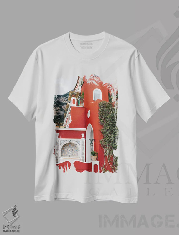 تیشرت سفید طرح دار پوزیتانوی بارانی هفت، مدیوم اثر بثانی یانگ | فروشگاه ایماژ