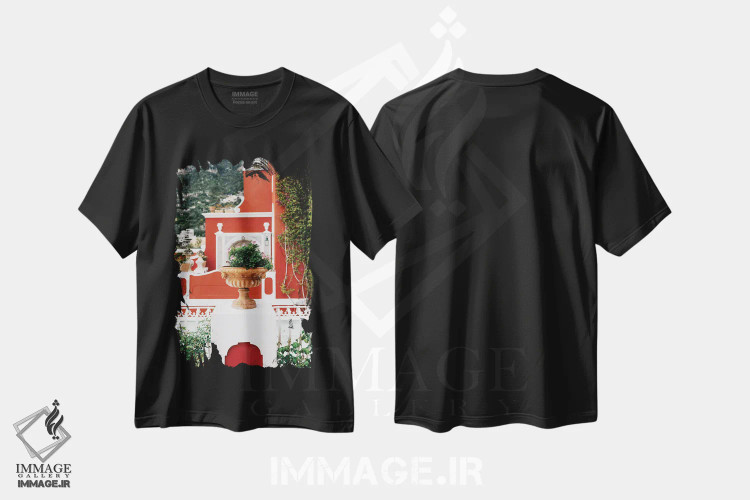 تیشرت مشکی طرح دار پوزیتانوی بارانی چهار، مدیوم اثر بثانی یانگ | immage.ir