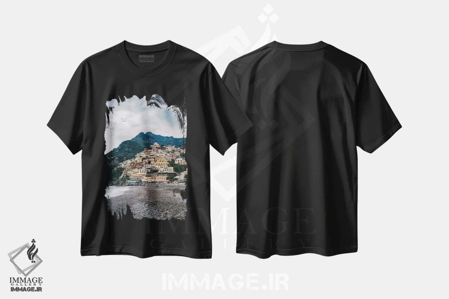 تیشرت مشکی طرح دار پوزیتانوی بارانی یازده، مدیوم اثر بثانی یانگ | immage.ir