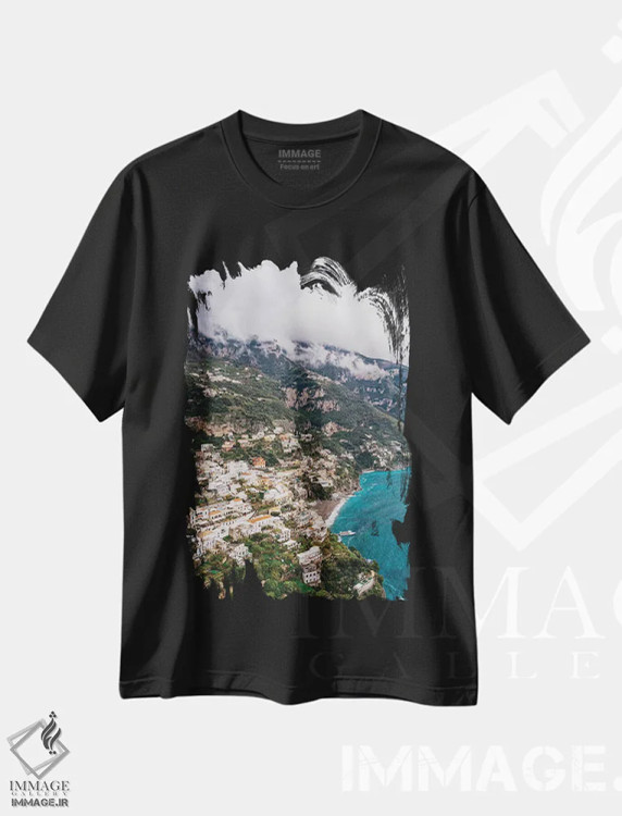 تیشرت مشکی طرح دار پوزیتانوی طوفانی دو، مدیوم اثر بثانی یانگ | فروشگاه ایماژ
